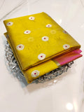 Navaneetha , Yellow and  Pink Combination Chanderi Silk Saree for Women -SHABI001YP