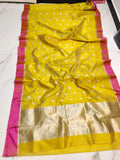 Navaneetha , Yellow and  Pink Combination Chanderi Silk Saree for Women -SHABI001YP