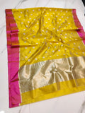 Navaneetha , Yellow and  Pink Combination Chanderi Silk Saree for Women -SHABI001YP