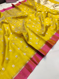 Navaneetha , Yellow and  Pink Combination Chanderi Silk Saree for Women -SHABI001YP