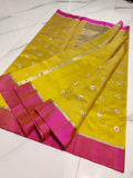 Navaneetha , Yellow and  Pink Combination Chanderi Silk Saree for Women -SHABI001YP