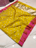 Navaneetha , Yellow and  Pink Combination Chanderi Silk Saree for Women -SHABI001YP