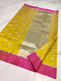 Navaneetha , Yellow and  Pink Combination Chanderi Silk Saree for Women -SHABI001YP