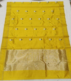 Sanjukta , Yellow Pure Chanderi Silk Saree for Women -SHABI001YS