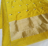 Sanjukta , Yellow Pure Chanderi Silk Saree for Women -SHABI001YS