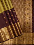 Mahalakshmi , Chocolate and Lemon Green Oosi Kattam Kanjiavaram Silk Saree for women -SACHI001LGC