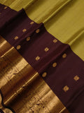 Mahalakshmi , Chocolate and Lemon Green Oosi Kattam Kanjiavaram Silk Saree for women -SACHI001LGC
