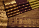 Mahalakshmi , Chocolate and Lemon Green Oosi Kattam Kanjiavaram Silk Saree for women -SACHI001LGC