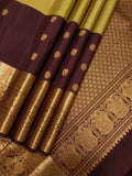 Mahalakshmi , Chocolate and Lemon Green Oosi Kattam Kanjiavaram Silk Saree for women -SACHI001LGC