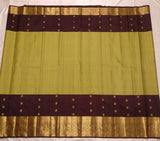 Mahalakshmi , Chocolate and Lemon Green Oosi Kattam Kanjiavaram Silk Saree for women -SACHI001LGC
