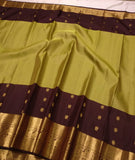Mahalakshmi , Chocolate and Lemon Green Oosi Kattam Kanjiavaram Silk Saree for women -SACHI001LGC
