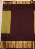 Mahalakshmi , Chocolate and Lemon Green Oosi Kattam Kanjiavaram Silk Saree for women -SACHI001LGC
