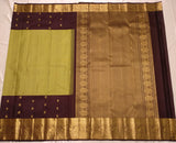 Mahalakshmi , Chocolate and Lemon Green Oosi Kattam Kanjiavaram Silk Saree for women -SACHI001LGC