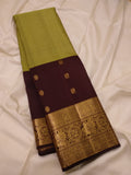Mahalakshmi , Chocolate and Lemon Green Oosi Kattam Kanjiavaram Silk Saree for women -SACHI001LGC