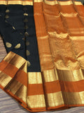 Sri Lakshmi , elegant Black and Mustard Yellow Combination Kanjivaram Silk Saree for women -SACHI001BLY