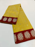 Jayabharathi , elegant Yellow and Red Combination Traditional Chanderi Silk Saree for women -SHABI001YR