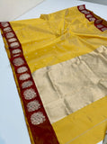 Jayabharathi , elegant Yellow and Red Combination Traditional Chanderi Silk Saree for women -SHABI001YR
