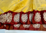 Jayabharathi , elegant Yellow and Red Combination Traditional Chanderi Silk Saree for women -SHABI001YR
