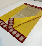 Jayabharathi , elegant Yellow and Red Combination Traditional Chanderi Silk Saree for women -SHABI001YR