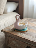 Graceful swan-shaped tealight holder on base gemstone Agate-AKSH001TH