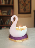 Graceful swan-shaped tealight holder on base gemstone Agate-AKSH001TH