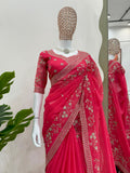 Red Rose , Lovely Red Tabby Silk Saree with Thread work and Sequins work -SOC001RS