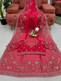 Red Rose , Lovely Red Tabby Silk Saree with Thread work and Sequins work -SOC001RS