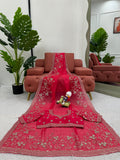Red Rose , Lovely Red Tabby Silk Saree with Thread work and Sequins work -SOC001RS