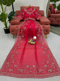 Red Rose , Lovely Red Tabby Silk Saree with Thread work and Sequins work -SOC001RS
