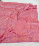 Blush Coral Pink Turkish Organza Appliqué Work Saree with Blouse-DEEP001BC