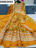 Helena , Yellow Three Piece Digital Designer Print Full Sleeve Pure Organza Full Flair Anarkali Kurti Set -AFREE001YK