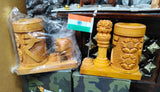 Wooden Handmade Pen stand with Indian rupee and national flag-ANUB001PS