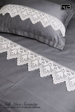 GREY  SILK LACE SERENITY SOLID 500TC PREMIUM BEDDING SET BY RB -RB001BSG