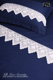 DEEP BLUE SILK LACE SERENITY SOLID 500TC PREMIUM BEDDING SET BY RB -RB001BSC