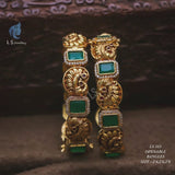 Urvashi , Matte Gold Finish Openable Peacock Bangles with Green stones for women -SHYAM001MG