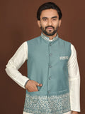 Unique Agave Green Color Classic Koti Kurta Pair for Men -SOC001KKE
