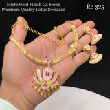 Sarojam , Matte Gold Finish White and Pink CZ Stone Studded Necklace Set for women -SHAKI001LJWP