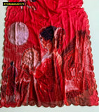 Karvachaut Special Red Beautiful Print Saree for Women -DF001RS