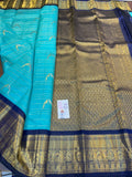Kalpana , Blue  Kanjivaram Silk Saree with Beautiful Peacock Weavings -SACHI001PWB