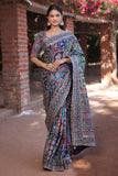 Sanwarya , Crape Silk Saree with Hand Block Print and Mixed Macha Stone Work -SANTI001MM