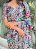 Sanwarya , Crape Silk Saree with Hand Block Print and Mixed Macha Stone Work -SANTI001MM