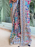 Sanwarya , Crape Silk Saree with Hand Block Print and Mixed Macha Stone Work -SANTI001MM