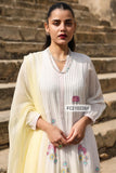 Premium mul cotton flared kurta with pintucked yoke with embroidery all over and lace work-FOF001PK