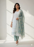 White Daisy , Block Printed  Embroidered Cotton Shirt With Pintuck  Crochet Lace Work -LR001SSM