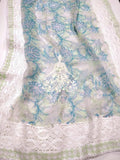 White Daisy , Block Printed  Embroidered Cotton Shirt With Pintuck  Crochet Lace Work -LR001SSM