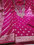 Embroidered Banarsi Silk Shirt With Pearl , Zardozi   Sequin Work-LR001BM