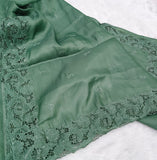 Sage Green Shade Cutwork Embroidery Saree in Semi Tussar Silk -DEEP001ST