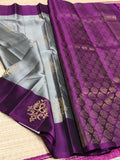 Banumathi , Purple and Grey combination Kanjivaram Silk Saree for Women -SACHI001PRG