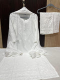 S&Z CHIKANKARI , Holi Special Pure White Kurti Palazzo and Dupatta-RIDA001KPD