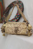 Sitara , Exclusive Hand carved Premium Designer  German Silver Gold Plated Clutch Bag for women -AKSH001GCA
